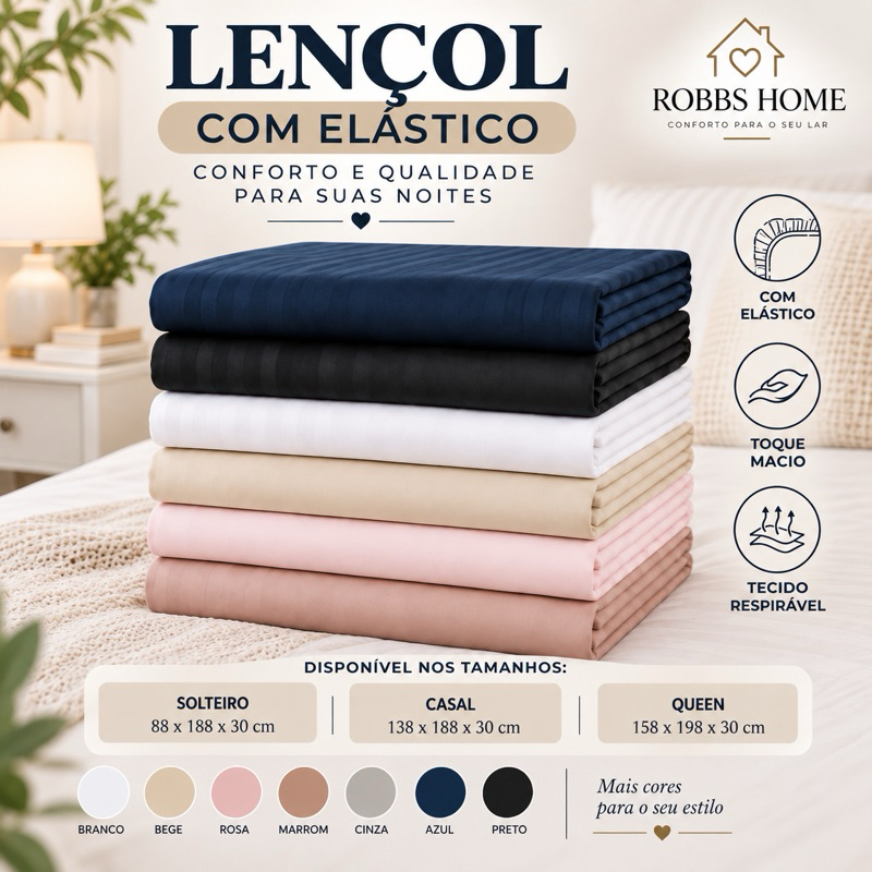 jogo de Lençol de Elástico Queen Microfibra com par de fronhas Toque Macio – Ajuste Perfeito | Diversas Cores