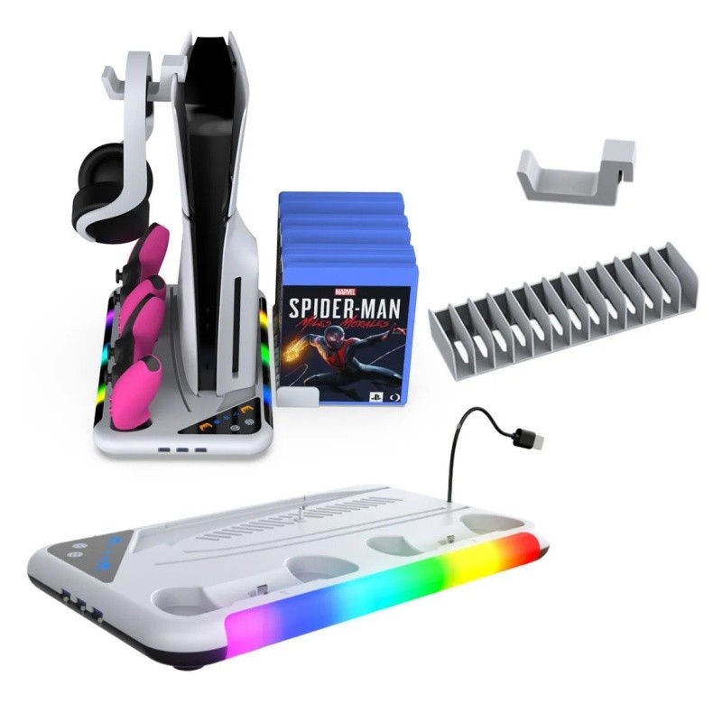 Suporte vertical multifuncional cooler base com suporte para disco,carregador de controle para Ps5 Slim Pro