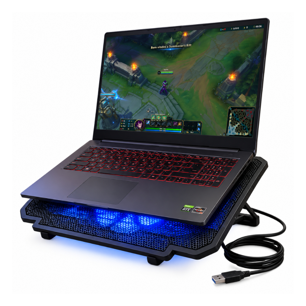 Suporte Base Notebook Refrigeração com cooler Ventilação USB Ergonômica De Mesa Universal Portatil Vertical