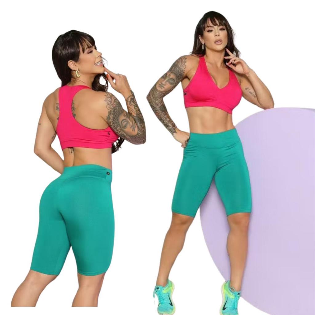 kit 2 Bermuda Ciclista Suplex Feminina Fitnes Academia Lisa Plus Size  Básica Dança Pilates Caminhada Passeio