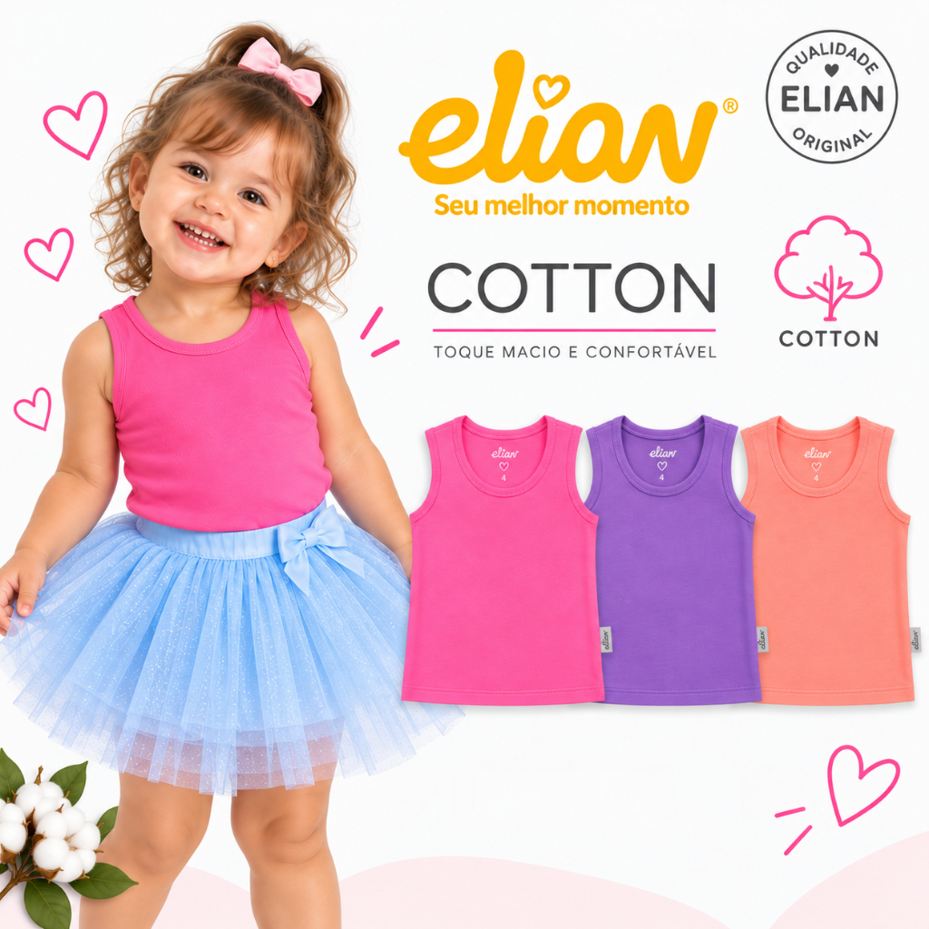 Blusa Regata Básica Elian Linda Menina Casual Passeio - roupa infantil menina