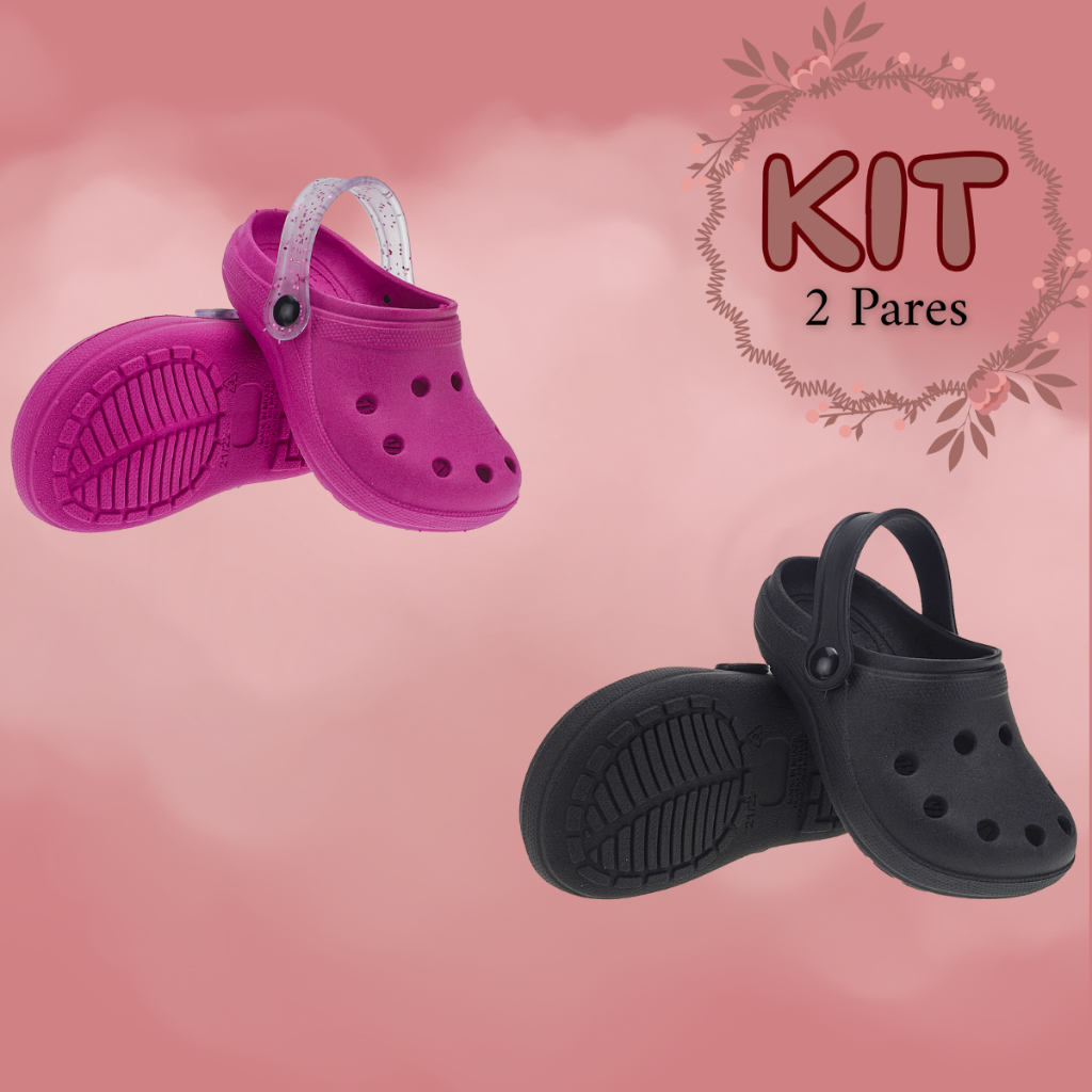 Kit 2 Pares Babuche Infantil Meninas Básico Escolar Passeios Leve Antiderrapante Anatômico Casual