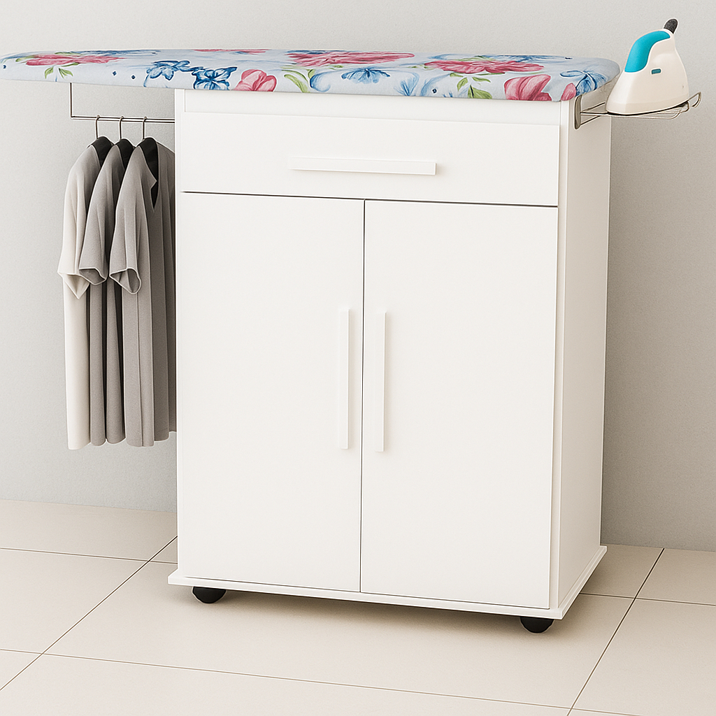 Tabua Mesa de Passar Roupa Armario Organizador C/ Suporte Para Ferro E Roupas