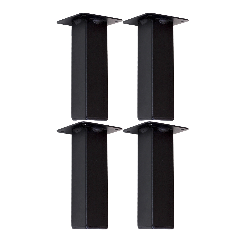 Kit 4 Pés 10cm em Ferro Metalon Preto para Armário Rack Gabinete Mesinha