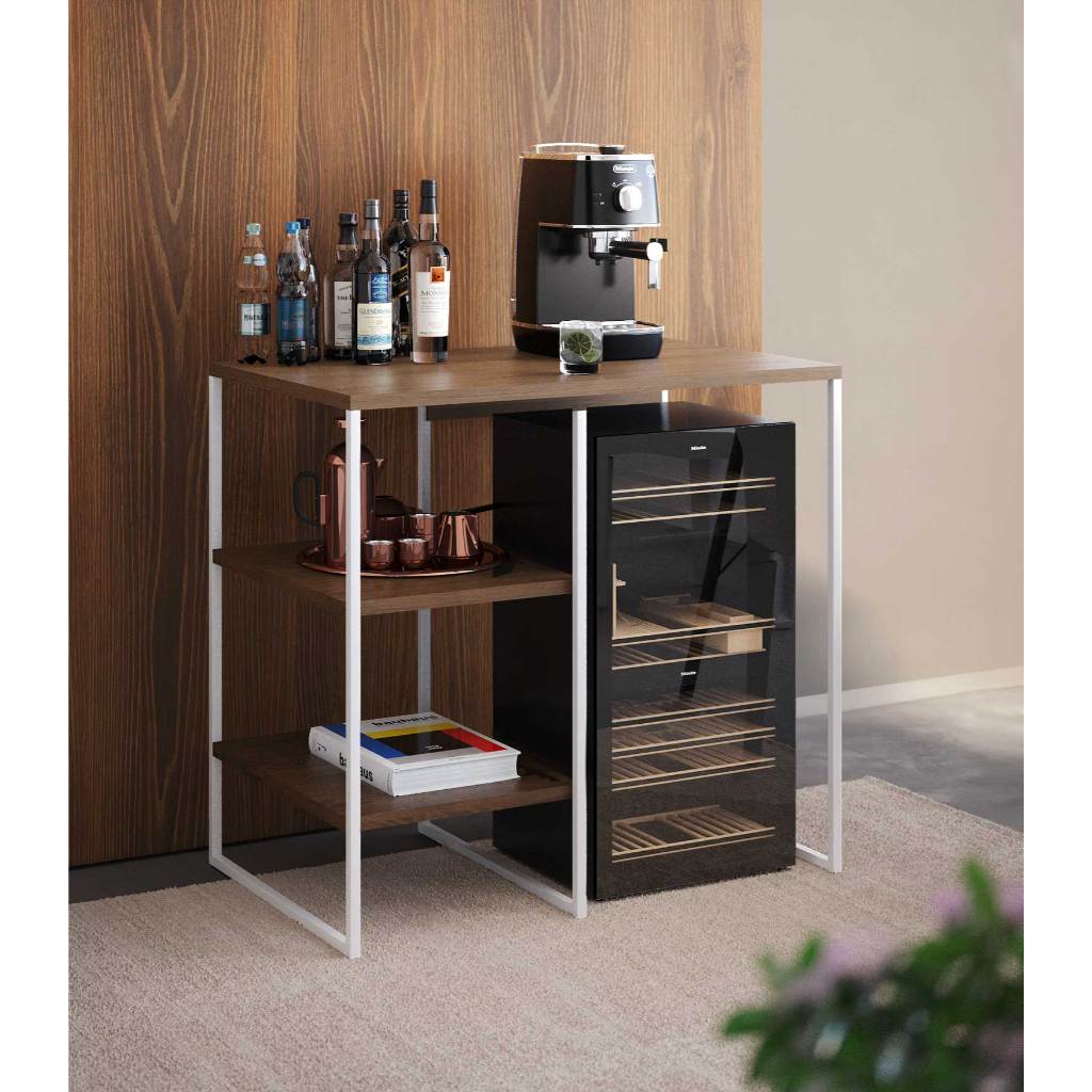Aparador Para Adega Bourbon Tampo Carvalho E Ferro Branco 80cm Para Casa Moveis Bar