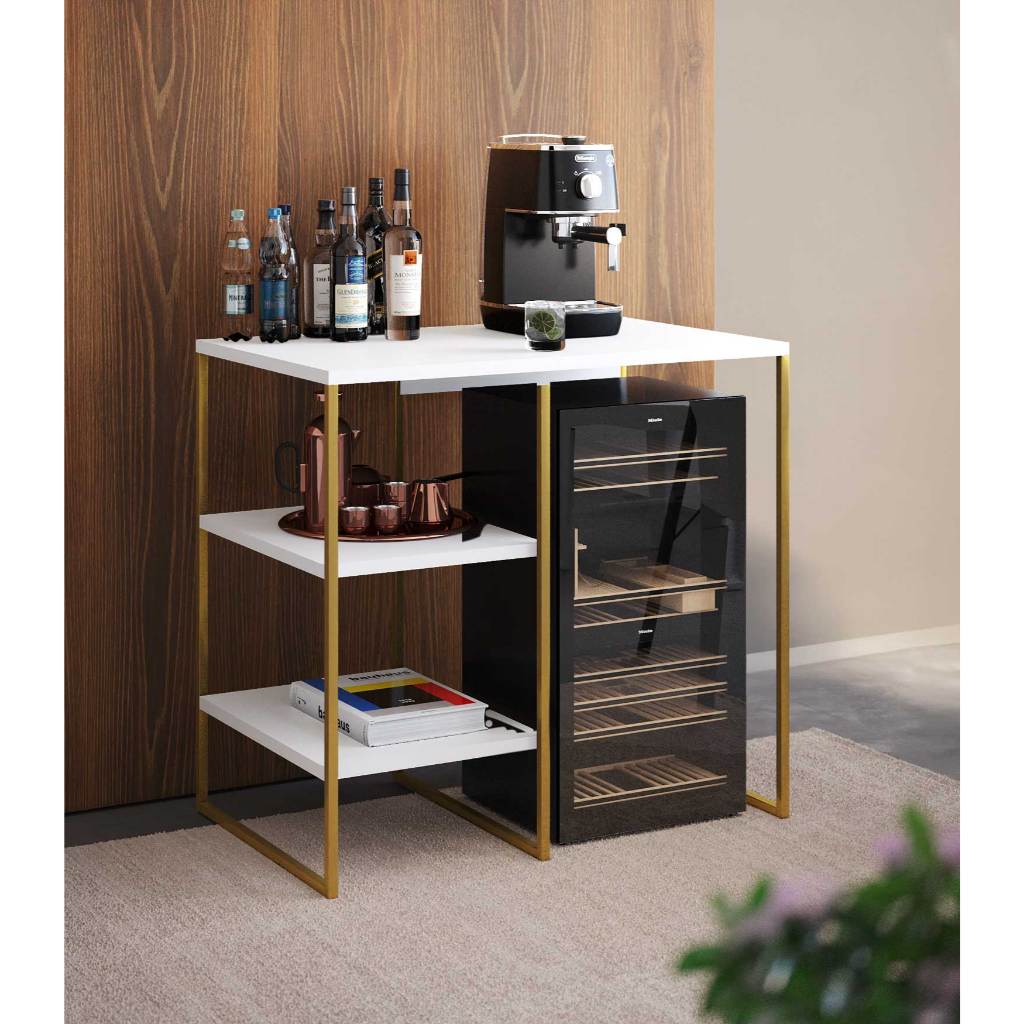Aparador Para Adega Bourbon Tampo Branco E Ferro Dourado 80cm Para Casa Moveis Bar