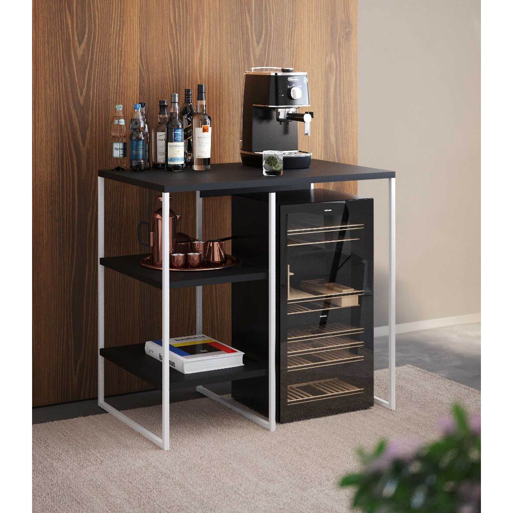 Aparador Para Adega Bourbon Tampo Preto e Ferro Branco 80cm Casa Moveis