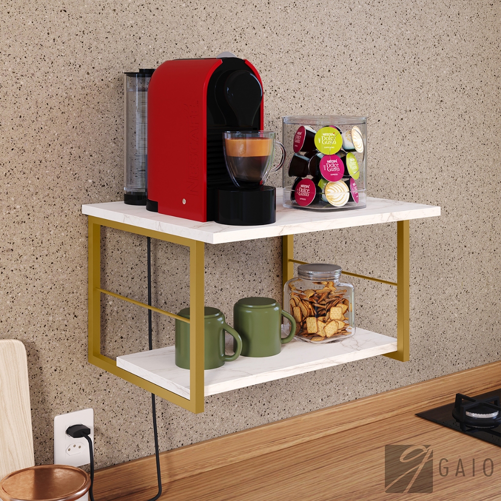 Armário Suporte Aço Ferro Dourado para Micro-ondas Cozinha Multiuso Cantinho do Café