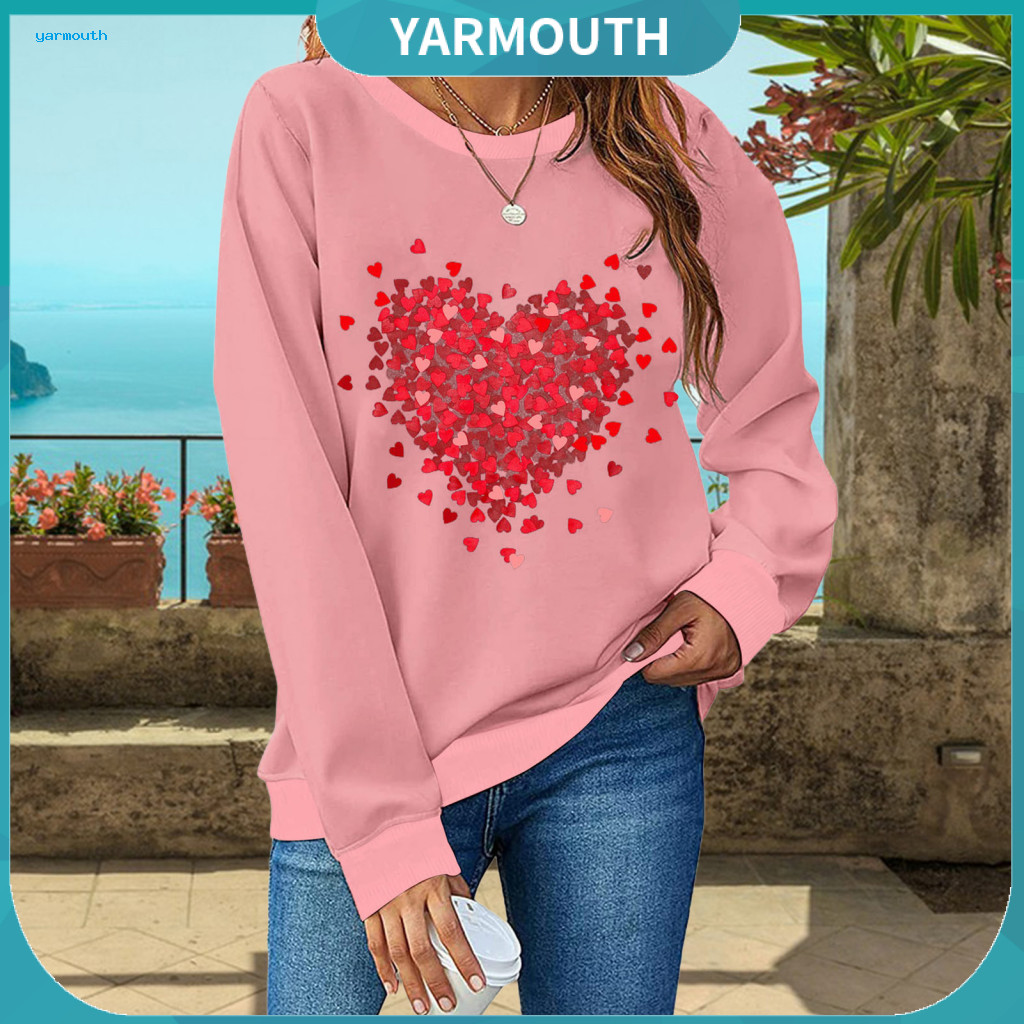 Women Valentine Day Hoodie Love Printed Sweatshirt Valentine’s Heart Graphic Crew Neck Long Sleeve Loose Pullover Top