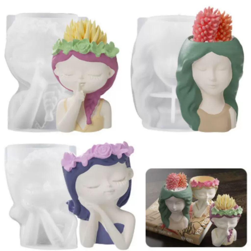 Long Braid Girl Planter Mold Heart Rose Candle Mould Home Decor Making