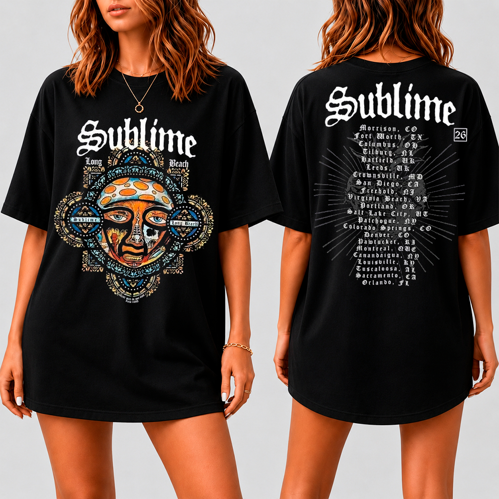 Camiseta Basica e OVERSIZED Sublime Long Beach Heart Son Logo Rock Vintage World Tour Unissex