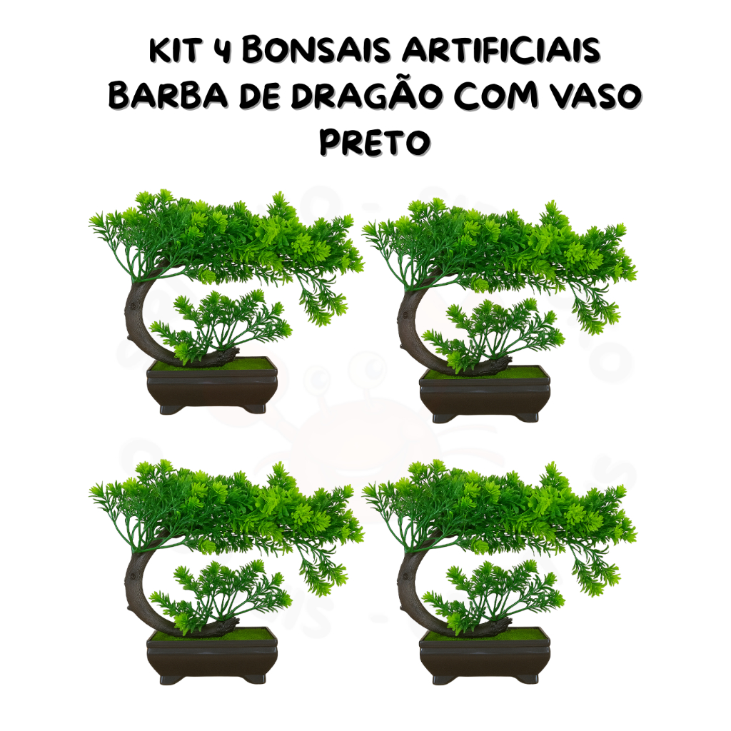 Kit 4 Bonsais Artificiais Barba de Dragão com Vaso Preto – Elegância e Harmonia