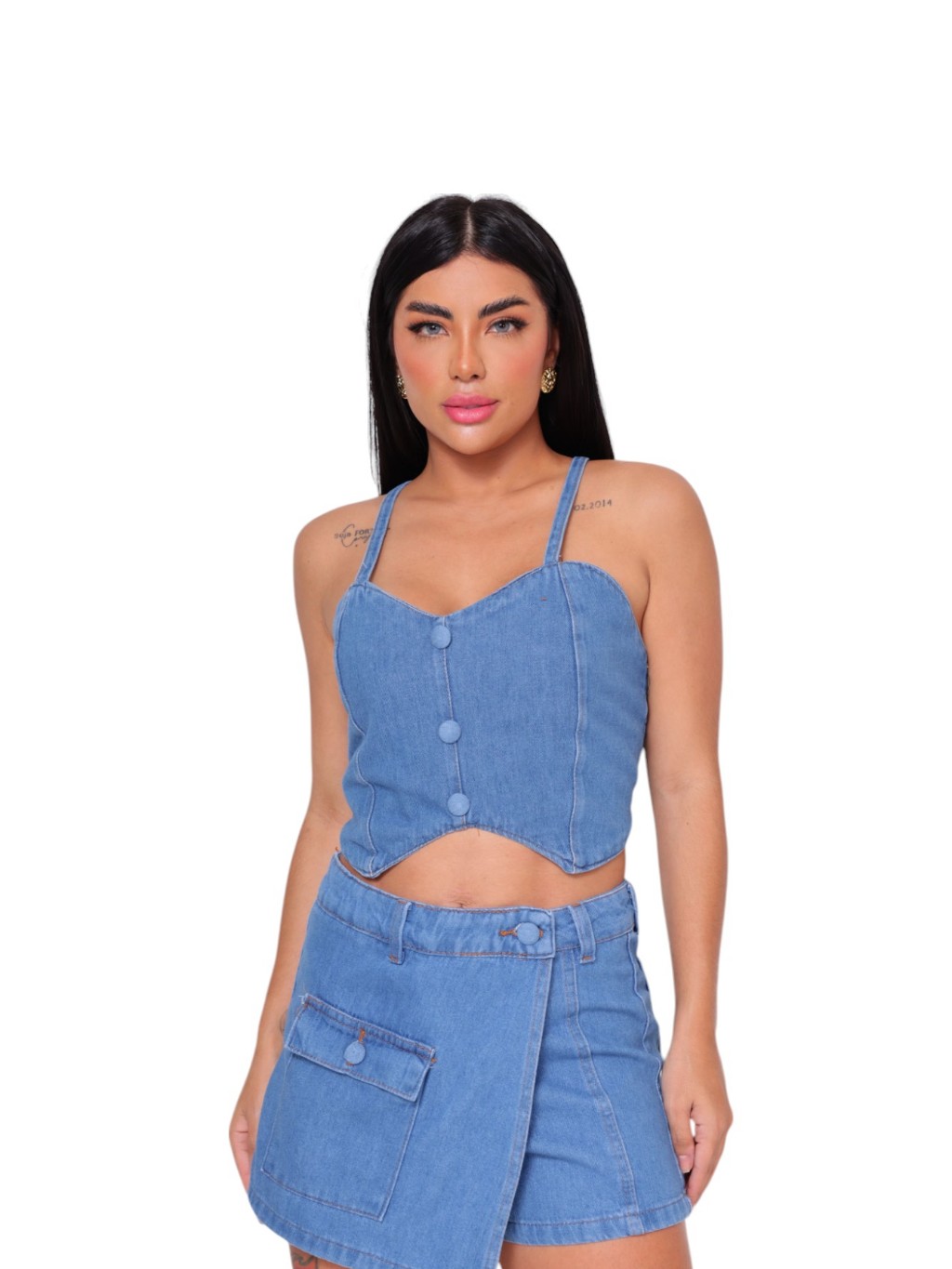 Conjunto Jeans Short Saia Top Jeans Moda Feminina