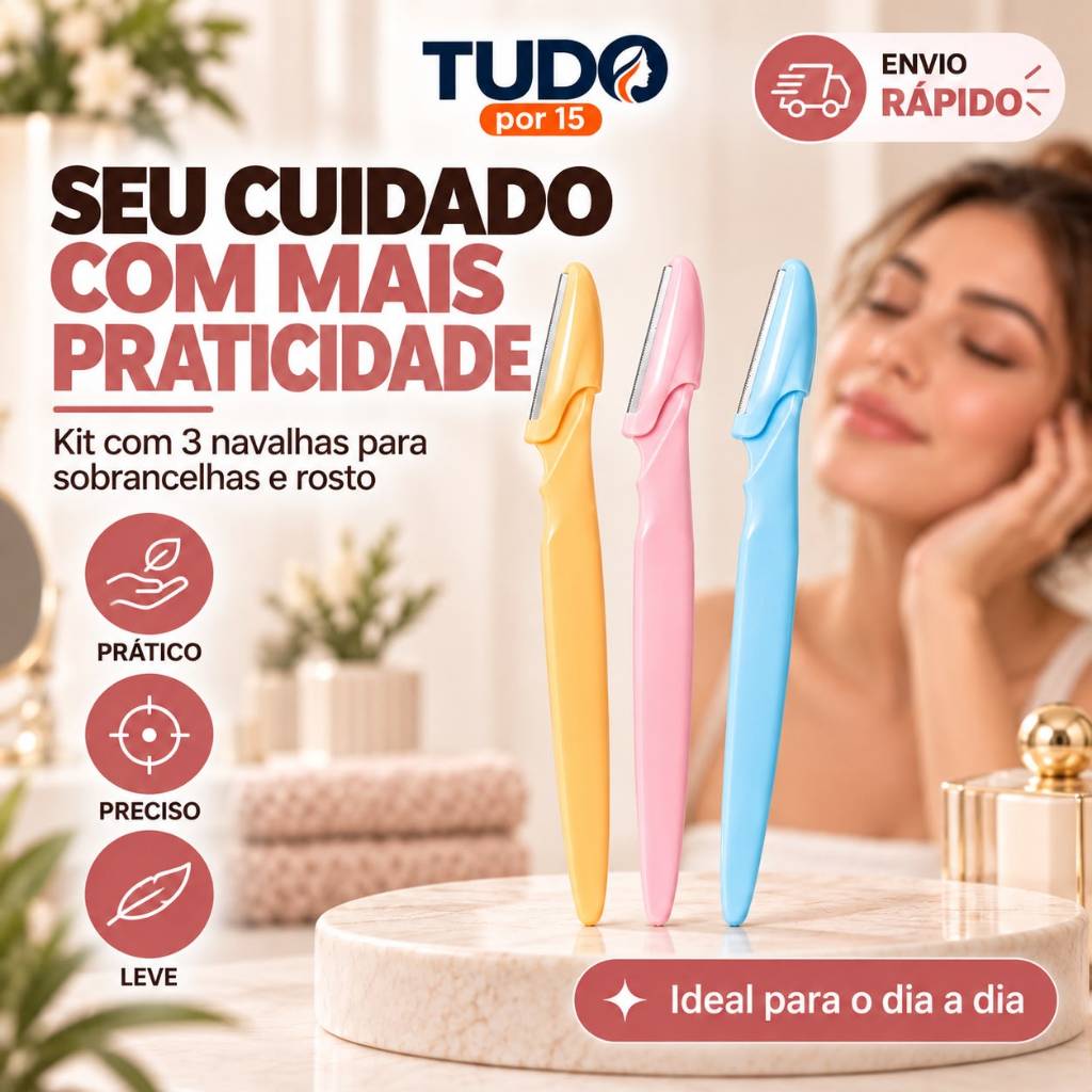 Kit 3 Navalhas para Sobrancelhas e Acabamento