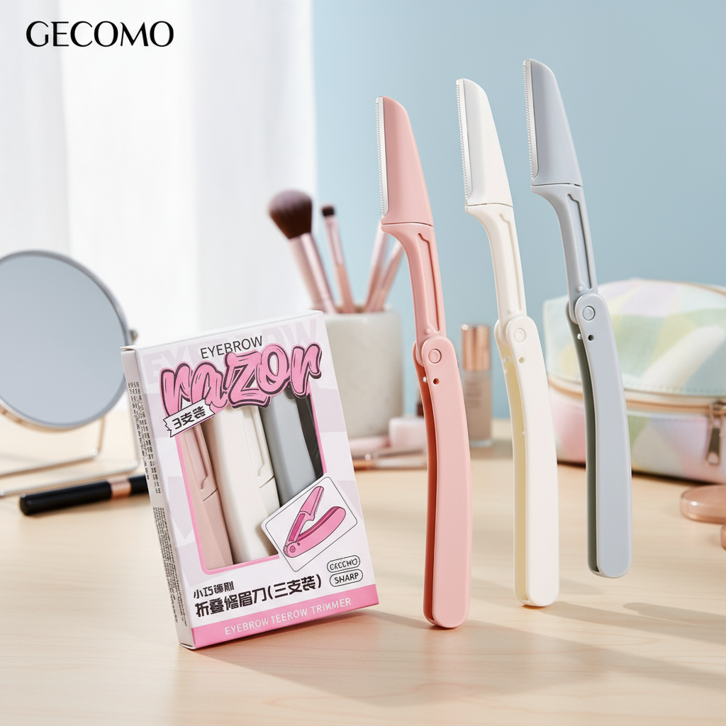 Gecomo 3-Pack de Navalhete Dobrável para Sobrancelhas, Seguro para Iniciantes, Ideal para Todas as Estações