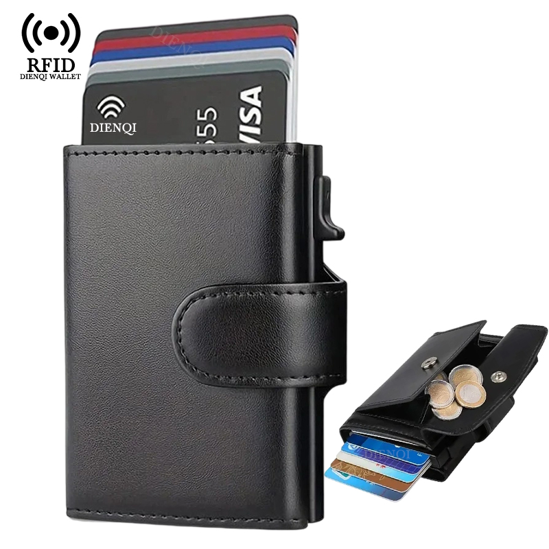 Porta-cartões de crédito RFID Carteira masculina automática pop-up para cartões de banco e negócios, bolsa de dinheiro,