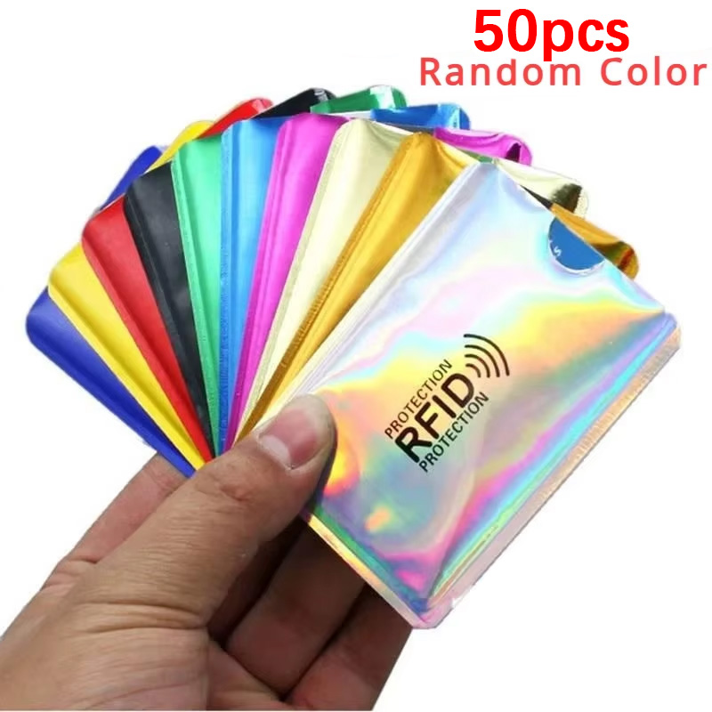 Cartão 50pcs Rfid Nfc Mangas De Bloqueio Anti Roubo Proteção Sem Contato Suportes De Crédito Cor Aleatória Conjunto De S