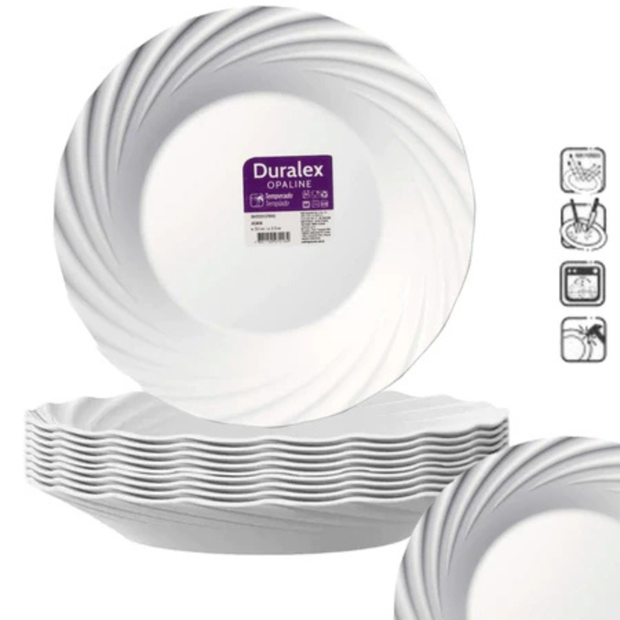 6 Pratos Fundos Jasmim Nadir Opaline 23,5cm Vidro Temperado Branco Luxo e Elegância Jantar