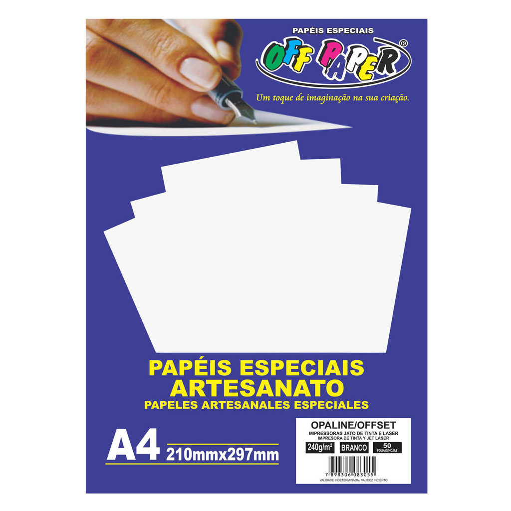Papel Offset Opaline Branco 240g A4 Off Paper para Jato de Tinta e Laser com 50 Folhas
