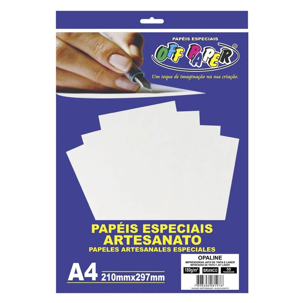 Papel Opaline Branco 180g A4 Off Paper para Jato de Tinta e Laser com 50 Folhas
