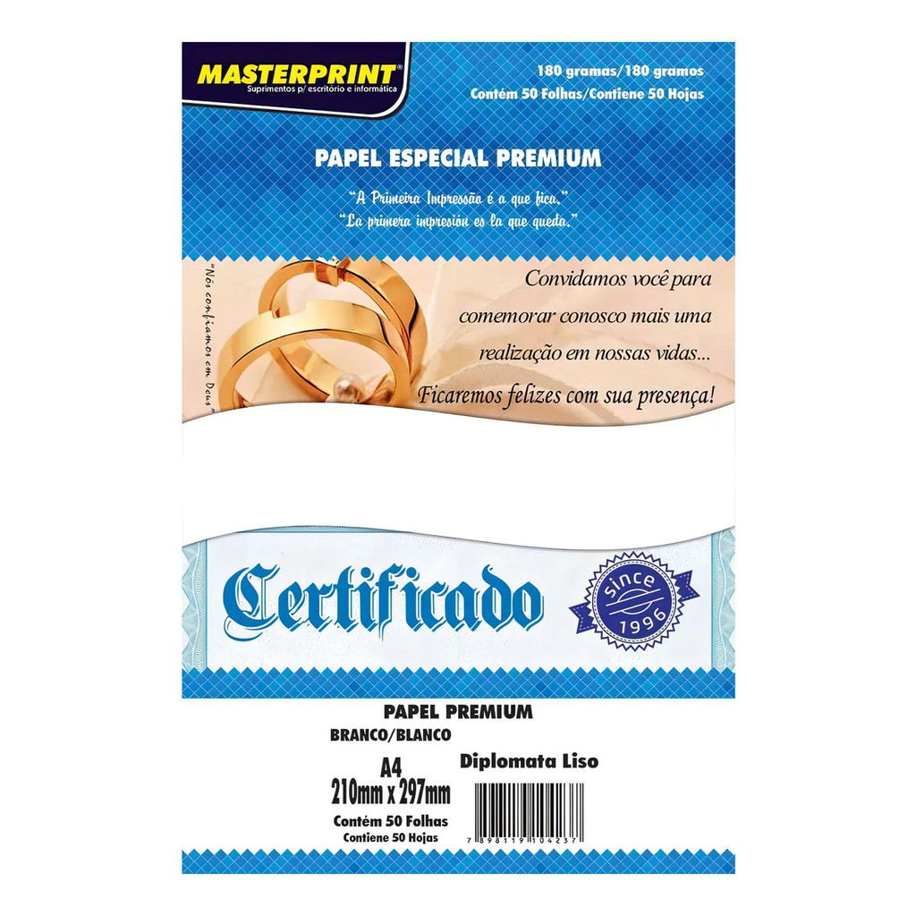 Papel Offset Diplomata Opaline 180g Branco Liso 50 folhas A4