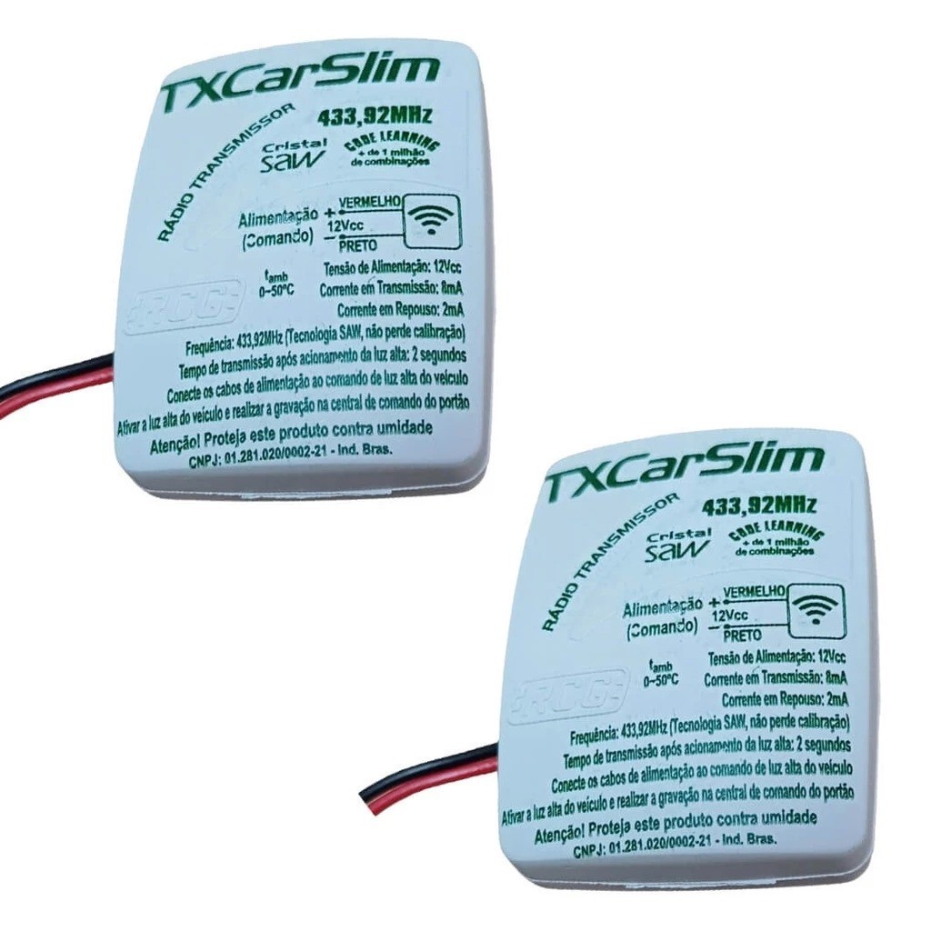 2 x controle Tx Car RCG 433mhz  Aciona Portão Farol Alto Carro Moto 12v -