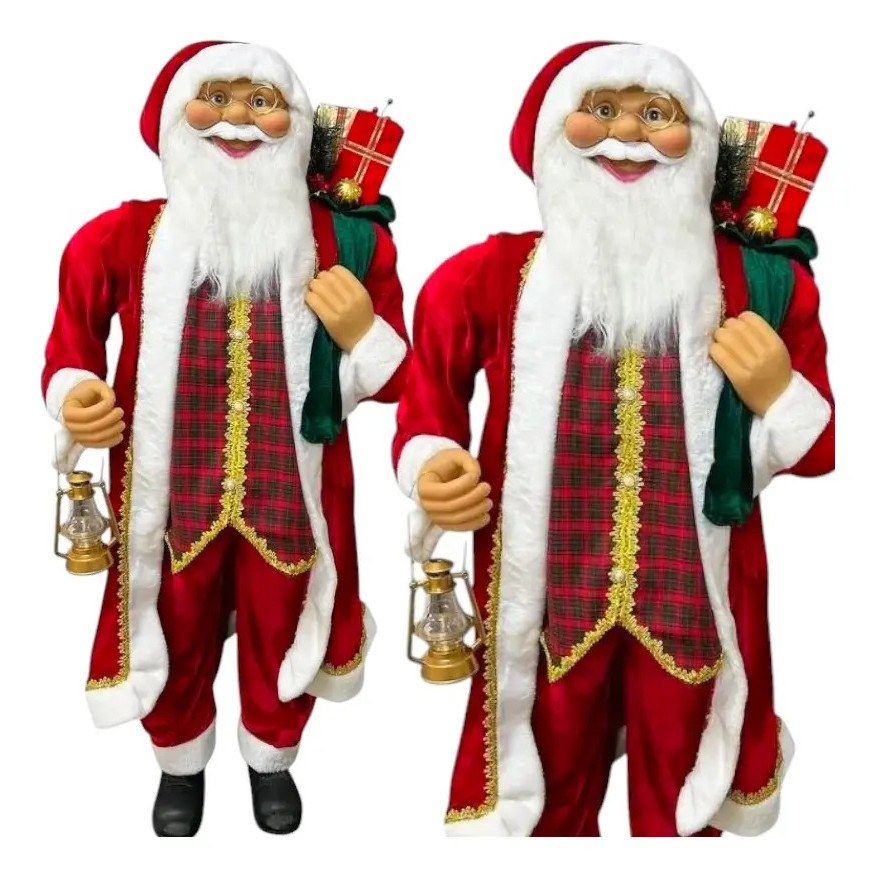 Boneco Do Papai Noel Com Saco De Presente De 150cm Luxo - Cor: Lanterna