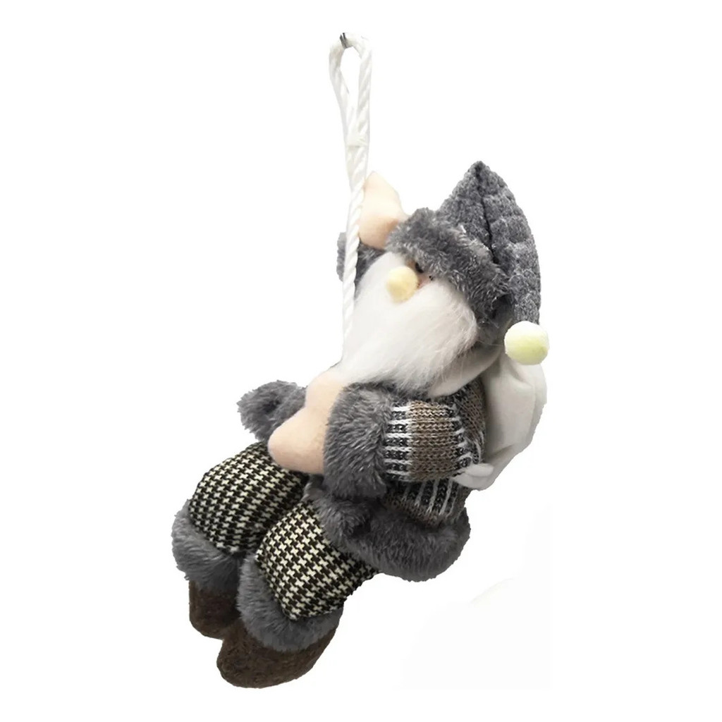 Enfeite Natalino Boneco De Pelúcia De Rapel De 30cm De Luxo - Cor: Cinza, Nome do desenho: Papai Noel