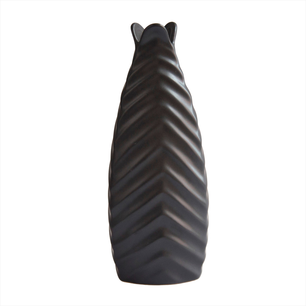 Vaso Decorativo Plantas Jarro Ceramica Texturado 25Cm Preto Decoração Sala Mesa Centro