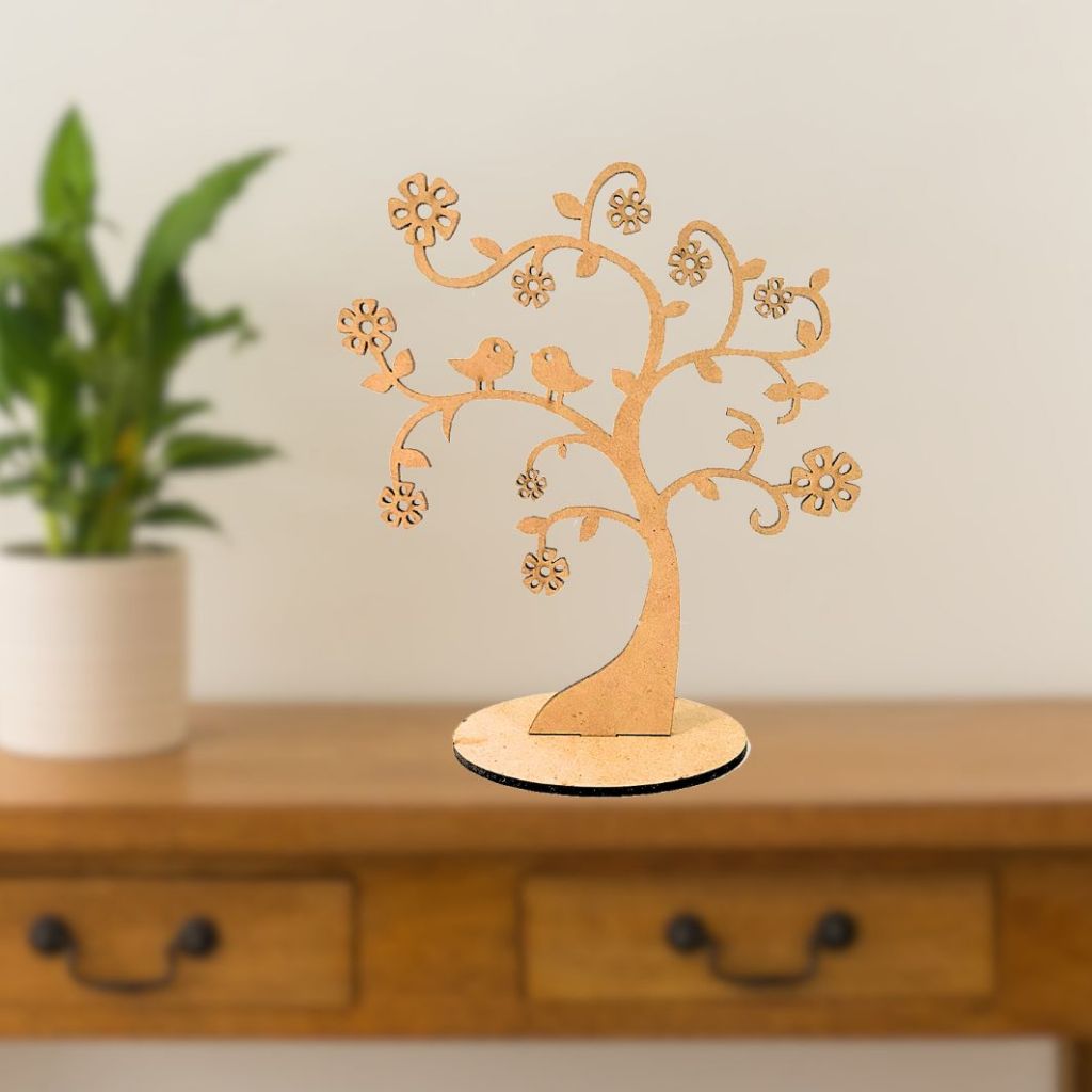 Árvore Casal de Pássaros 25cm Decorativa MDF Festa Jardim Caixa Canário Decoração Minimalista