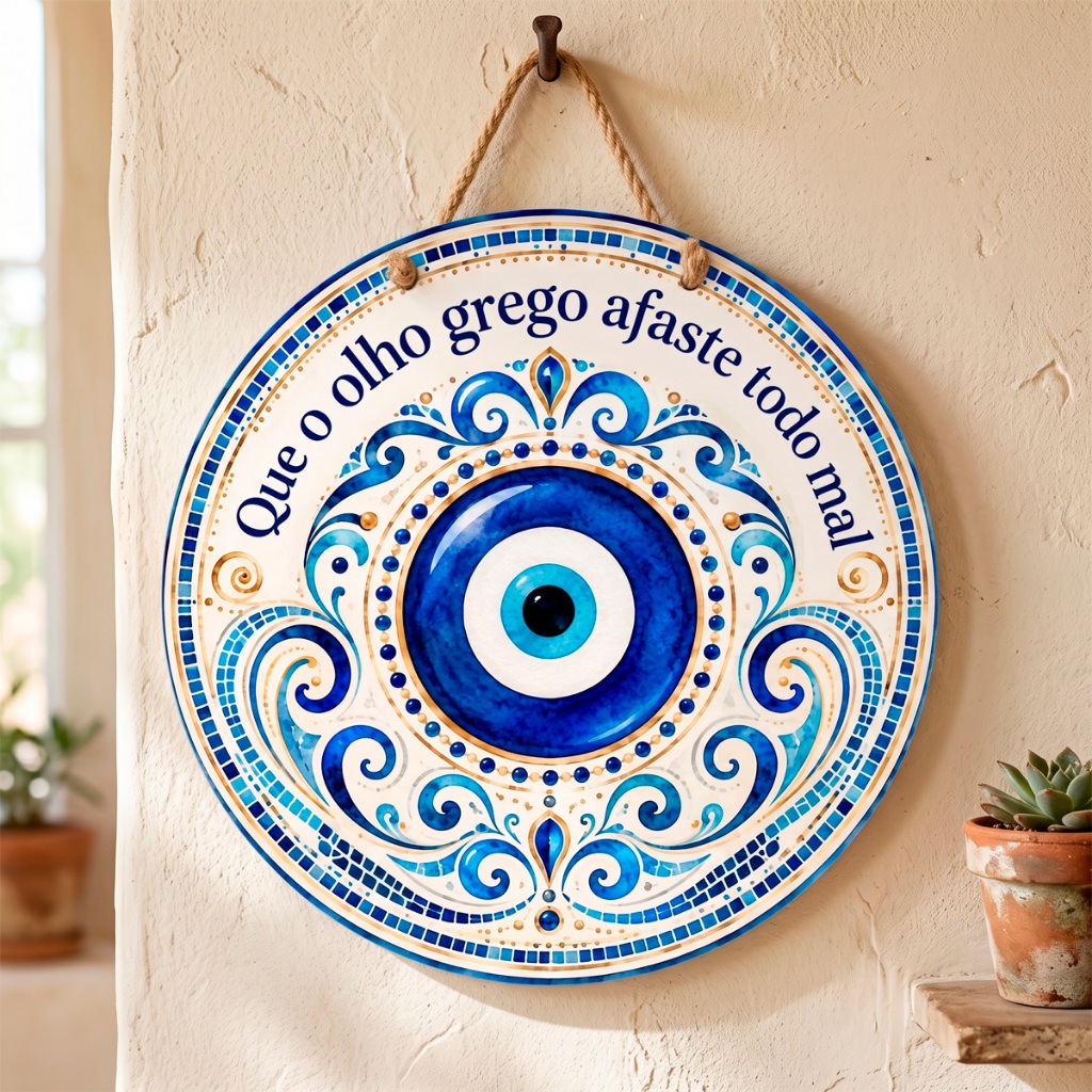 Placa Redonda Decorativa Olho Grego – 25cm