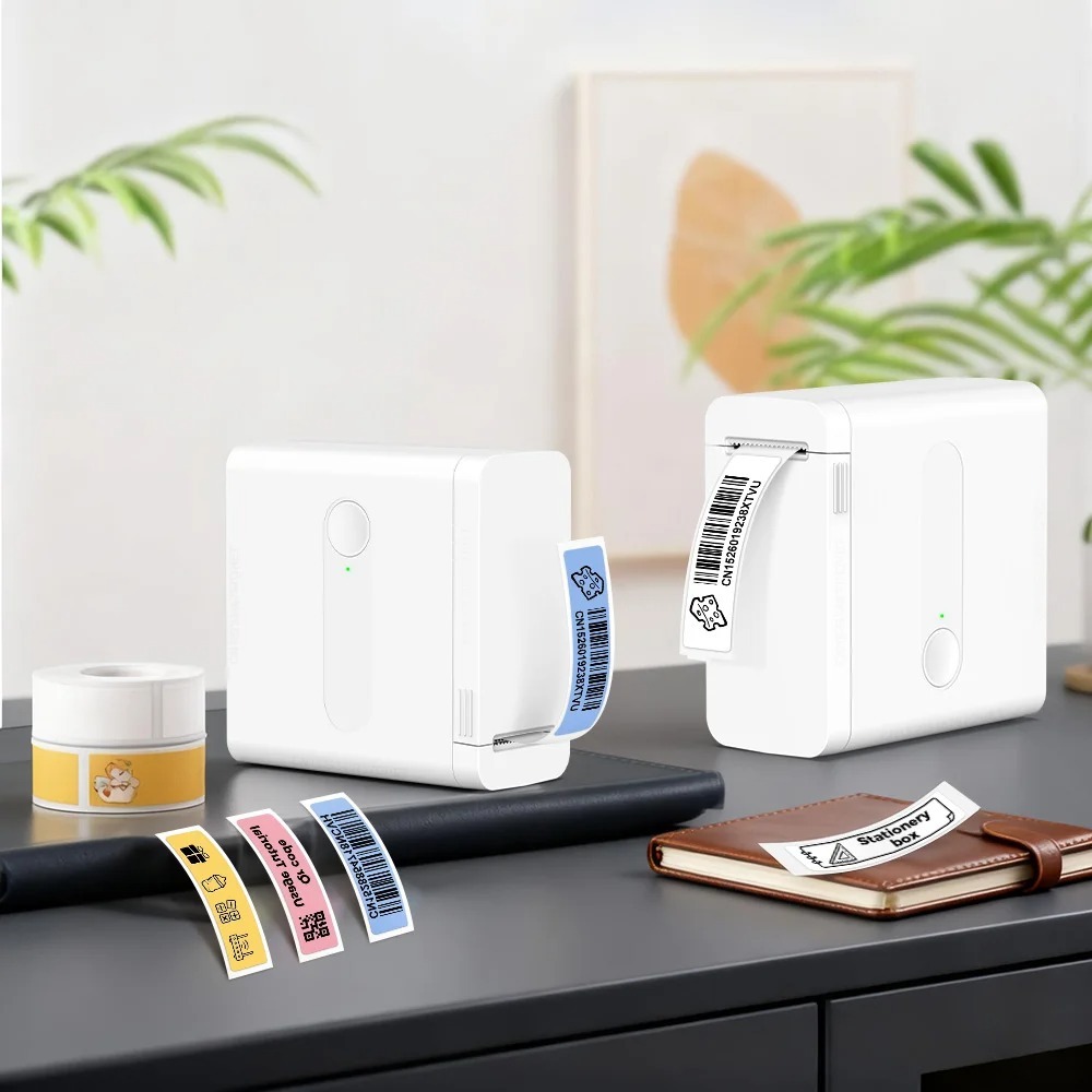 2025 Nova Impressora Térmica Sem Tinta D12 De Etiquetas Portátil Bluetooth Mini Adesivos Fio Com Cortador DIY Código De