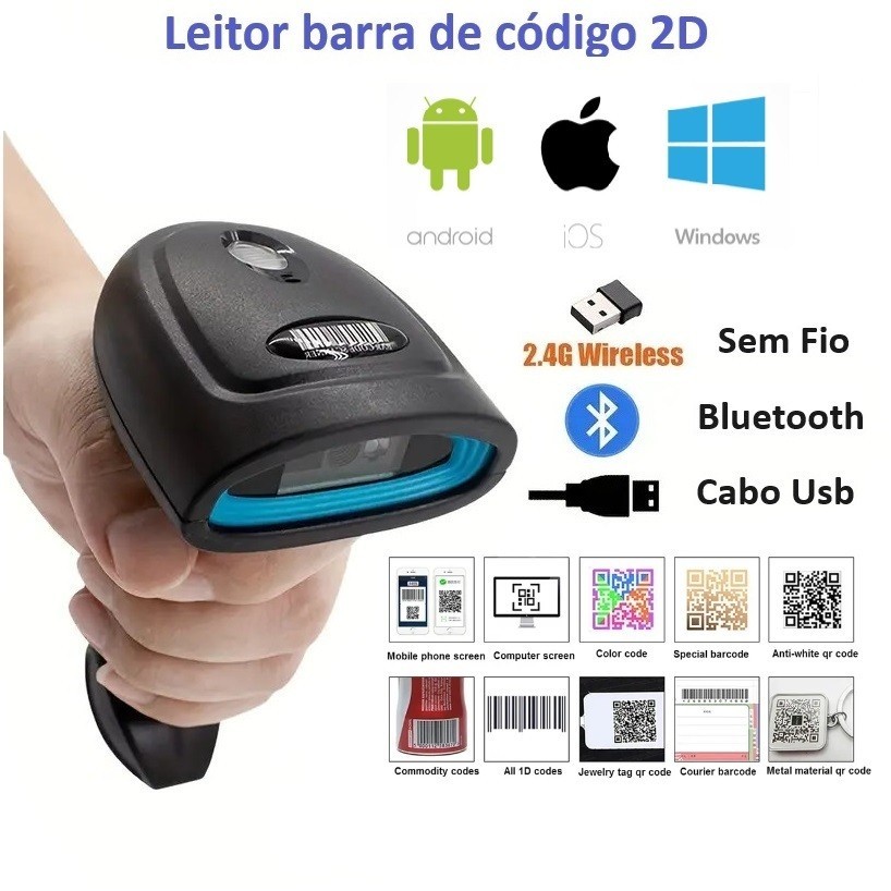 Leitor De Código De Barras U24/U28 Com Bluetooth Leitor de QR Code Compartivel iOS Android Windows