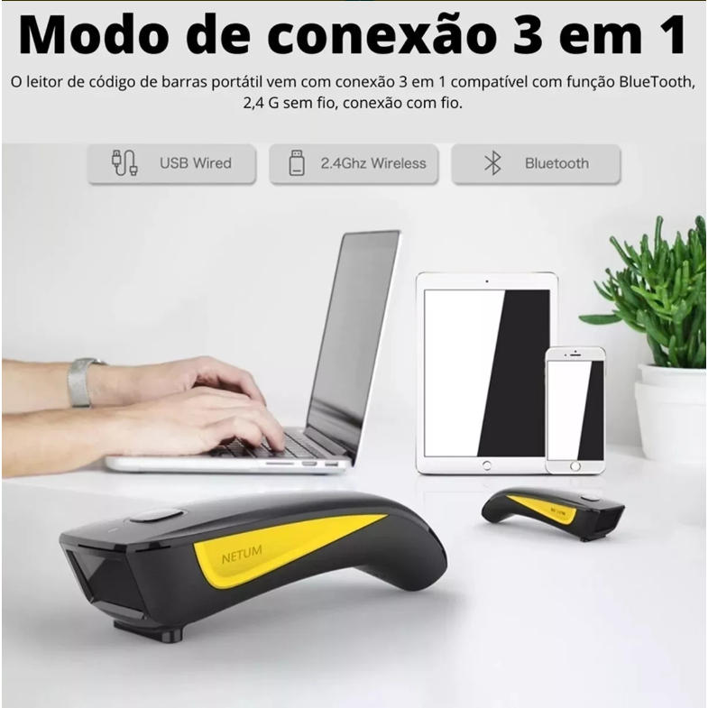 Leitor Código Barras Bolso Bluetooth 1D e 2d Qr Code Netum C750