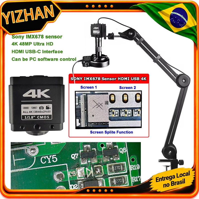 Microscópio Digital YIZHAN 4K Com Software , Sensor IMX678 IMX415 , Eletrônico 150X Para Solda , Suporte Reforçado