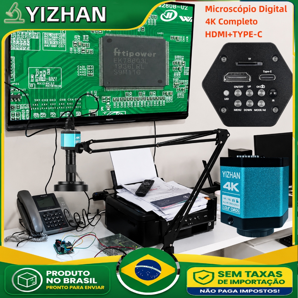 YIZHAN Microscópio Digital Completo 4K HDMI USB-C Para Solda , Sensor IMX415 IMX327 IMX678 , Lente 150X , Controle Remot
