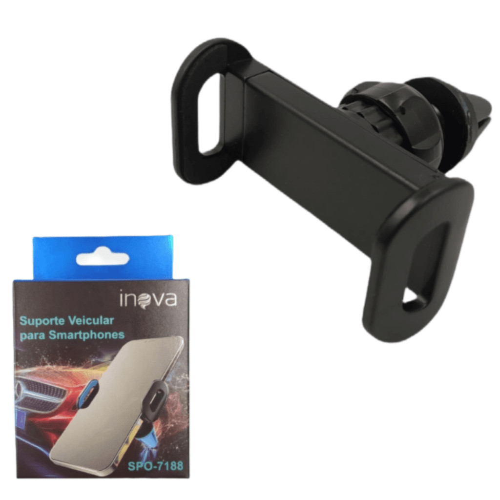Suporte para celular, veicular, fixa saida de ar, universal, material em abs + metalico, marca inova - preto spo-7188