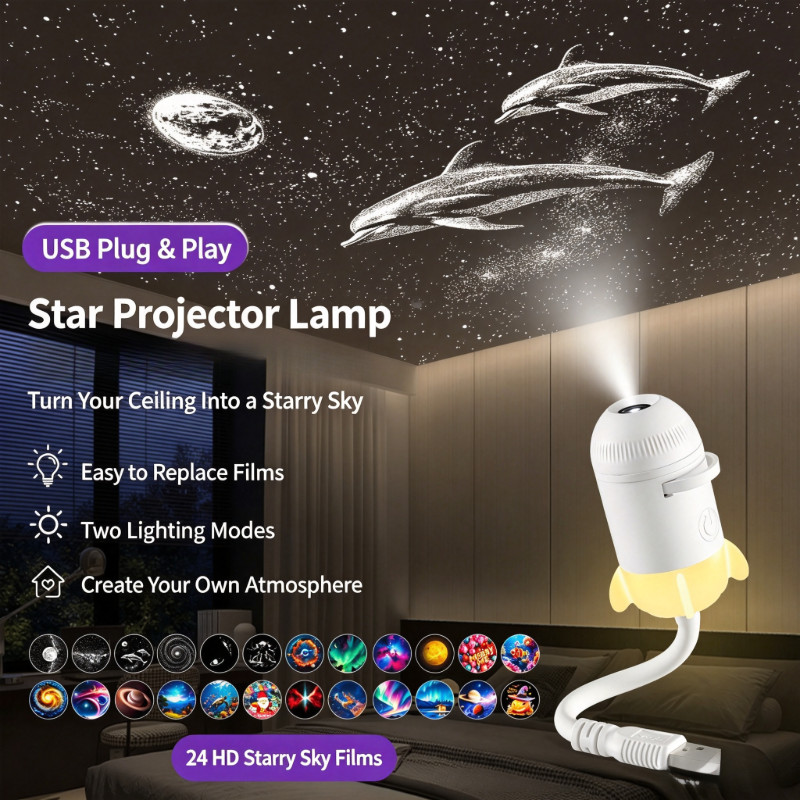2 in 1 Starry Sky Galaxy Projector Mini Night Light Stepless Dimmable HD Slides Romantic Bedroom Decoration