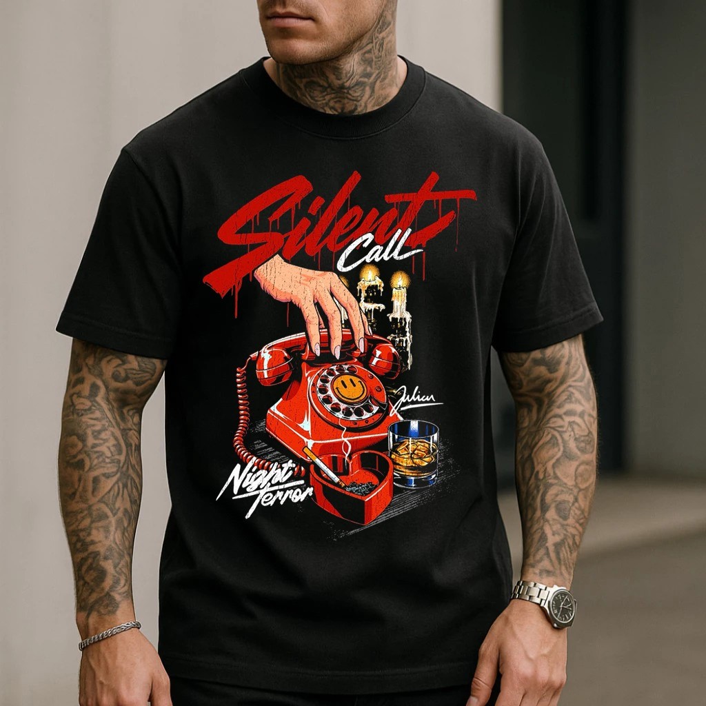 Camiseta Silent Call Night Terror Vintage Retrô Horror Gótica Premium 100% Algodão Unissex Plus Size