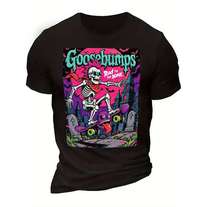 Camiseta Calavera E Osso Horror Retrô Gótico Vintage Confortável Estilosa Casual