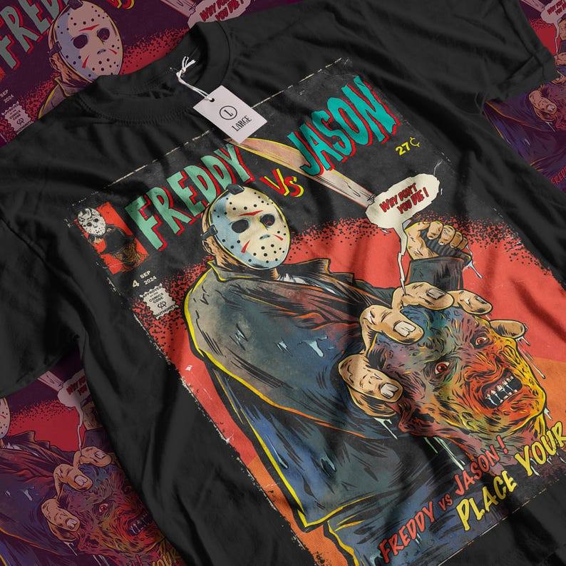 2026 Novo Camiseta Masculina Freddy vs Jason Filme T-Shirt Vintage Horror Unissex Streetwear Envio Imediato