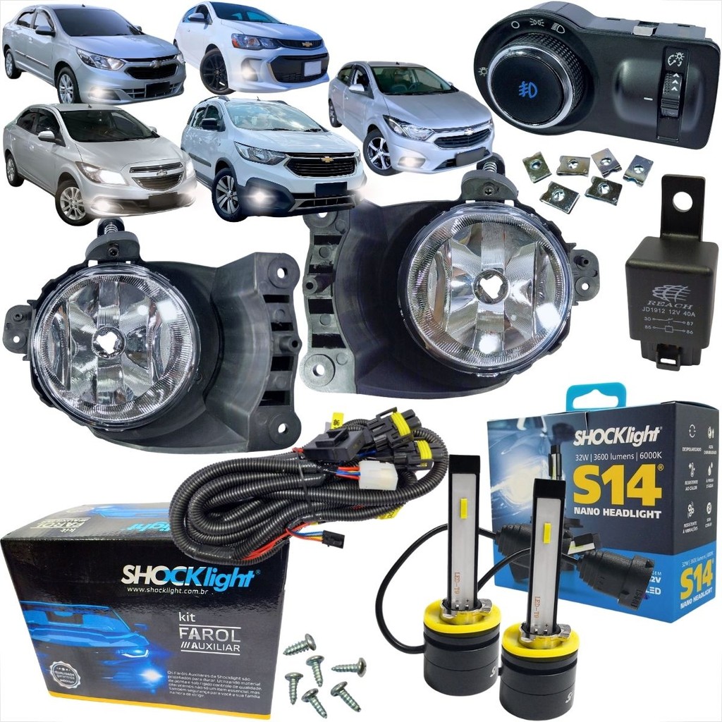 KIT FAROL MILHA CHEVROLET GM COBALT ONIX SONIC SPIN PRISMA 2012 2013 2014 2015 2016 BT MOD. ORIGINAL + LAMPADA LED S14