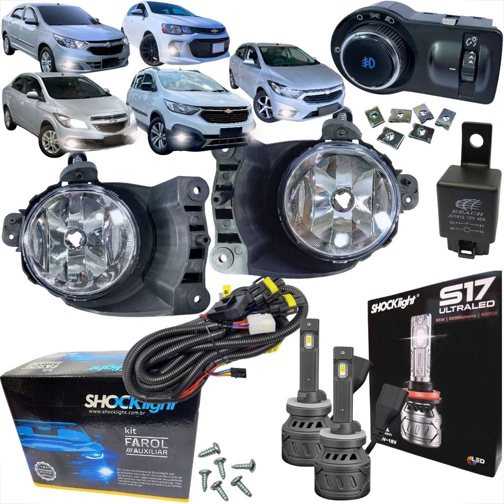 kit farol de milha gm cobalt onix sonic spin prisma 2012 A 2016/s10 16 bt mod. original+ lampada led s17