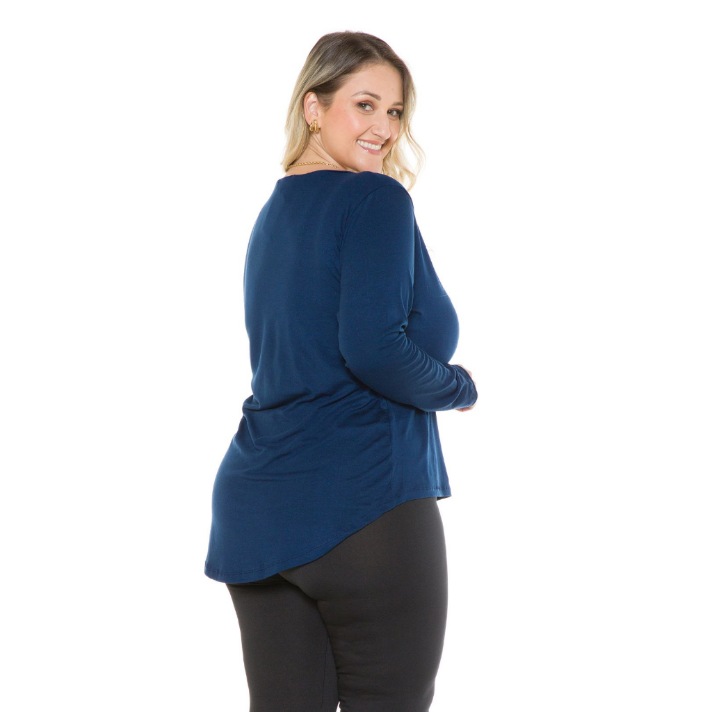 Blusa Inverno Plus Size Feminina Mullet Alongada Comprida Manga longa