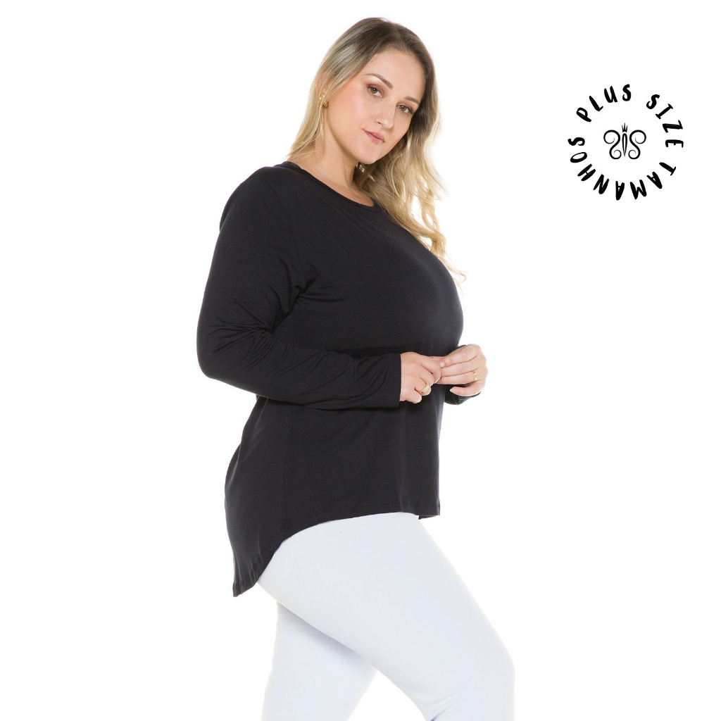 Blusa Feminina Manga Longa Plus Size Mullet Alongada 1136