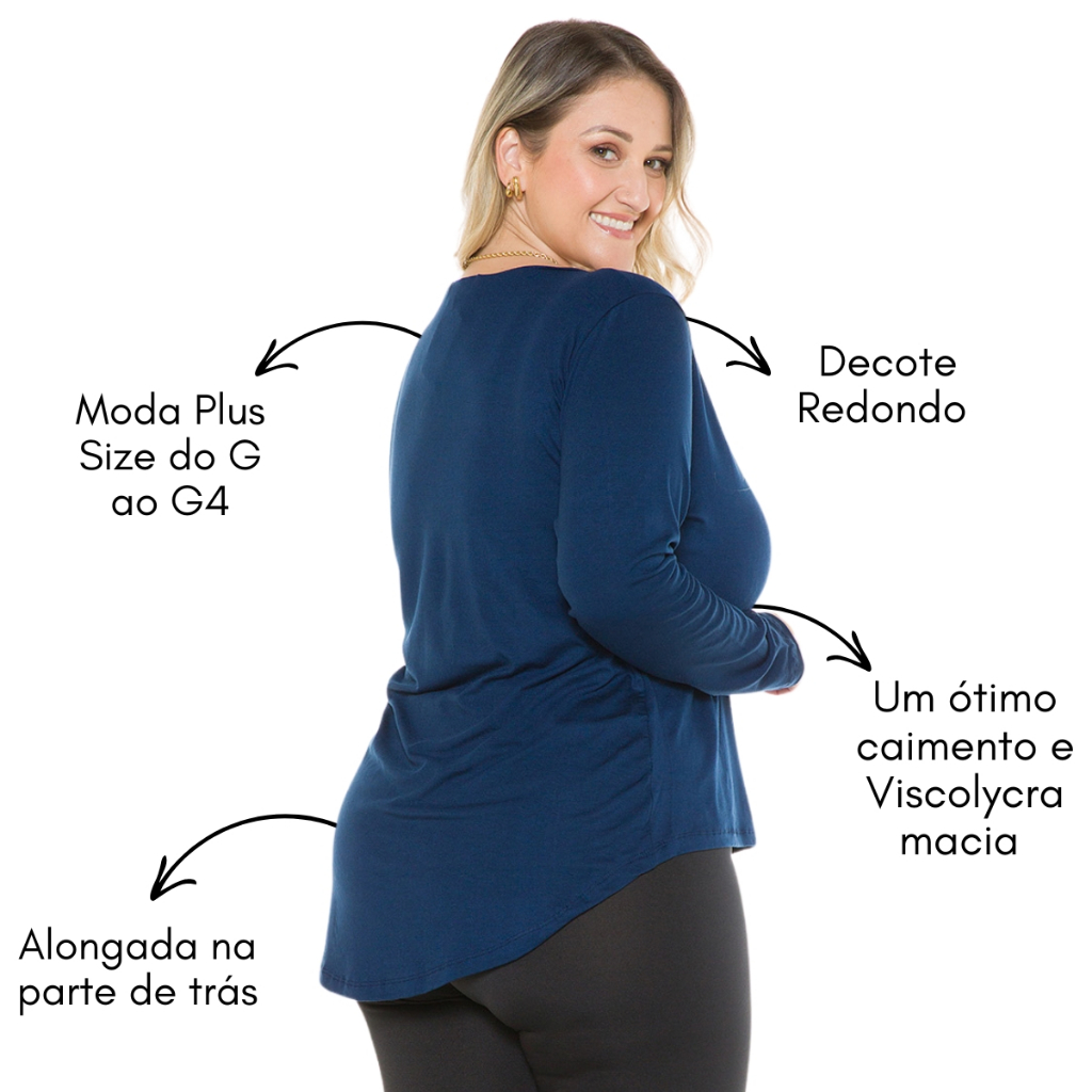 Blusa Manga Longa Feminina Plus Size Mullet Alongada