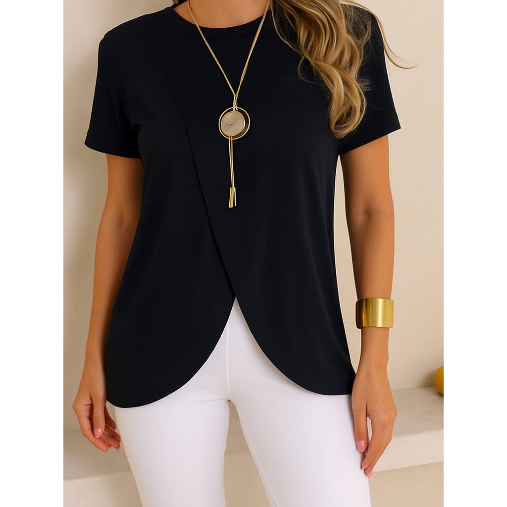 Blusa Feminina Mullet – Alongada, Transpassada, Cobre Bumbum, Malha Viscolycra Confortável