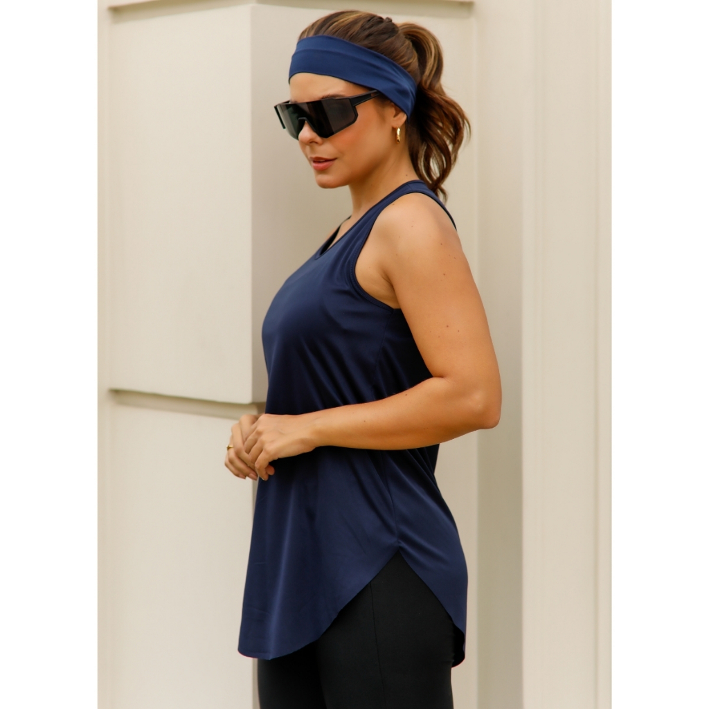 Blusa Regata Longline Feminina Mullet Alongada Tampa Bumbum Suplex Confortável Leve Slim Fit 3072A