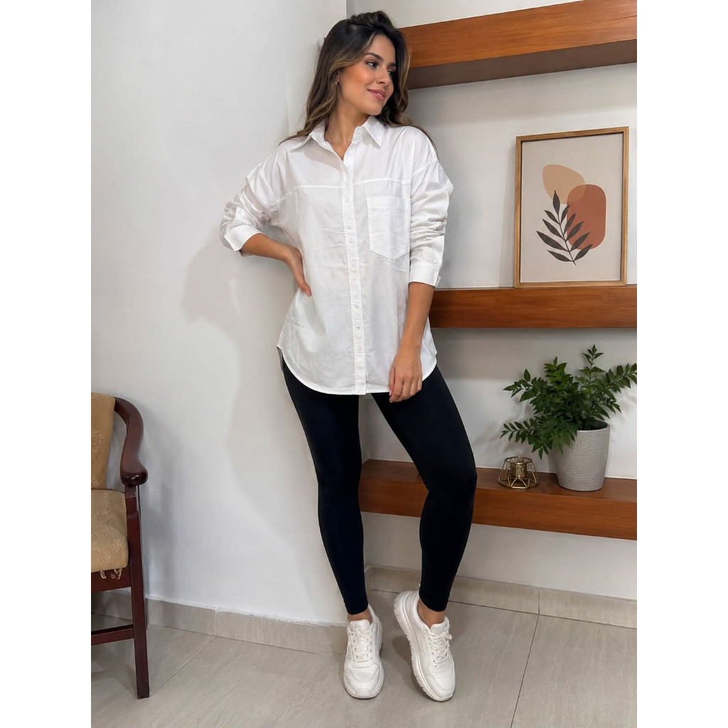 Camisa Feminina Alongada Mullet Elegate Com Bolsos