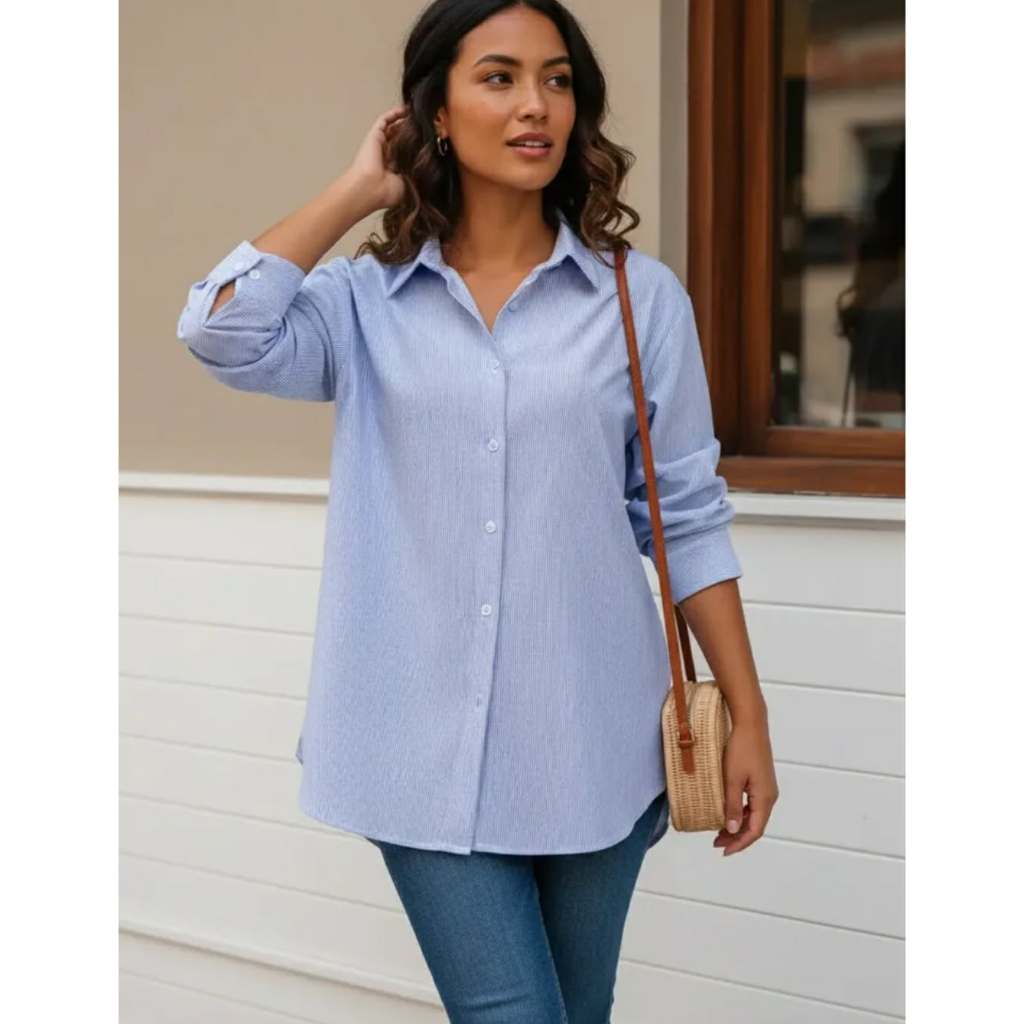 Camisa Feminina Alongada Mullet Elegate Risca De Giz